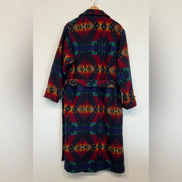 Pendleton Long Wool Jacket Shawl Collar Robe in Chief Joseph Aztec Design - Picture 16 of 16